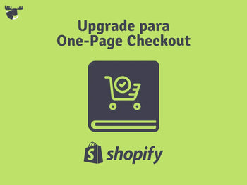 Banner promoting upgrade for Shopify One-Page Checkout with shopping cart icon on green background.